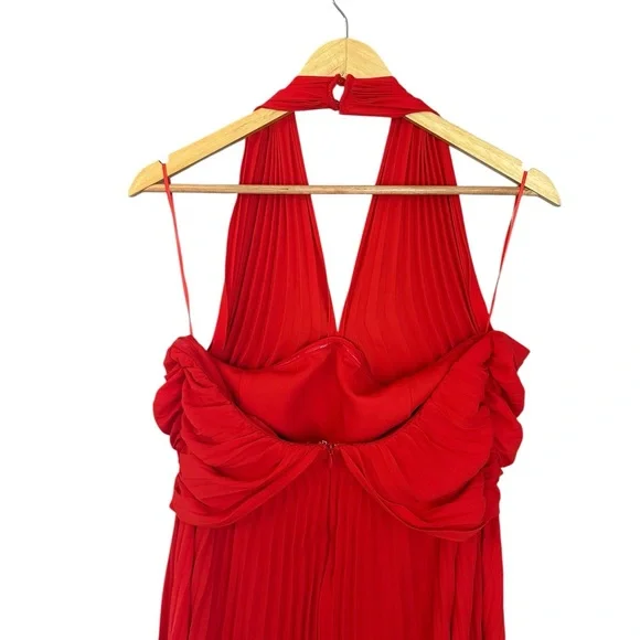 NWT REISS Roya Pleated Halter Dress Red 6 - Picture 11 of 14